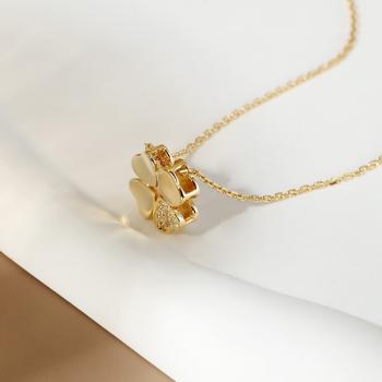 925银四叶草项链女百搭INS风电镀镶嵌锆石十字链