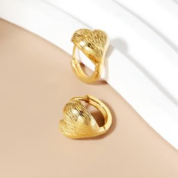 925纯银拉丝爱心耳饰小众百搭复古气质饰品