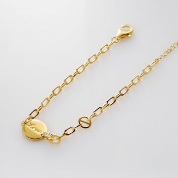 通体925纯银镀K金简约圆牌字母吊坠手链