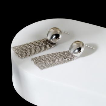 925纯银圆形流苏耳环简约时尚ins风感饰品耳饰