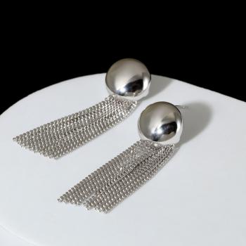 925纯银圆形流苏耳环简约时尚ins风感饰品耳饰