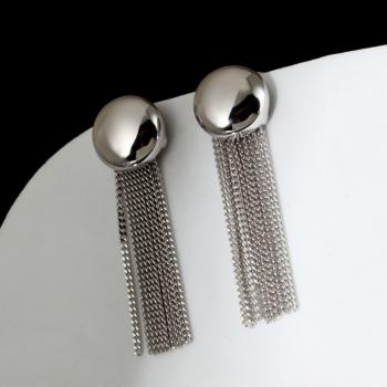 925纯银圆形流苏耳环简约时尚ins风感饰品耳饰