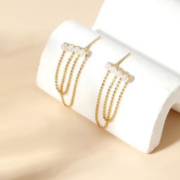 S925純银高级珍珠耳饰气质流苏耳钉