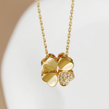 925银四叶草项链女百搭INS风电镀镶嵌锆石十字链