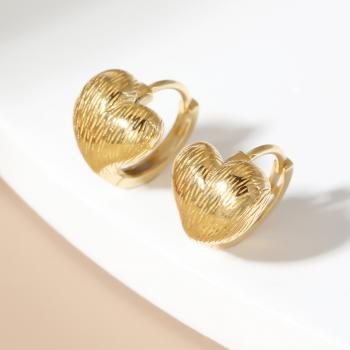 925纯银拉丝爱心耳饰小众百搭复古气质饰品