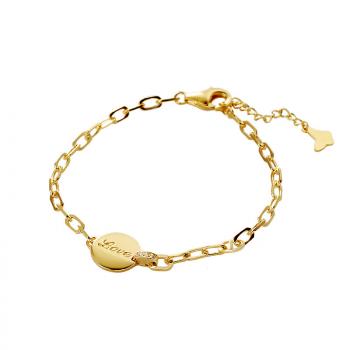 通体925纯银镀K金简约圆牌字母吊坠手链