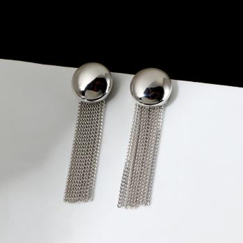 925纯银圆形流苏耳环简约时尚ins风感饰品耳饰