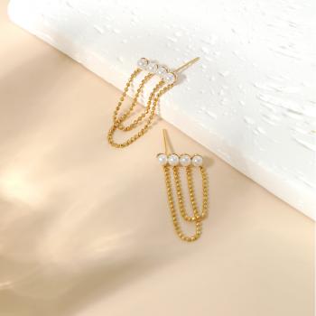 S925純银高级珍珠耳饰气质流苏耳钉
